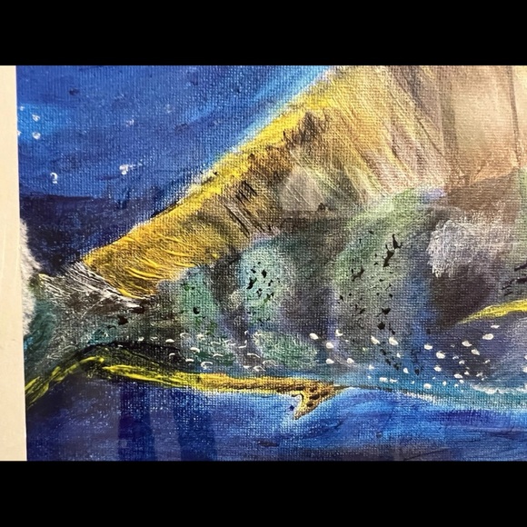 Framed Fish Art Print - Blue and Green mahi mahi dorado oil on canvas arts and - Picture 5 of 7